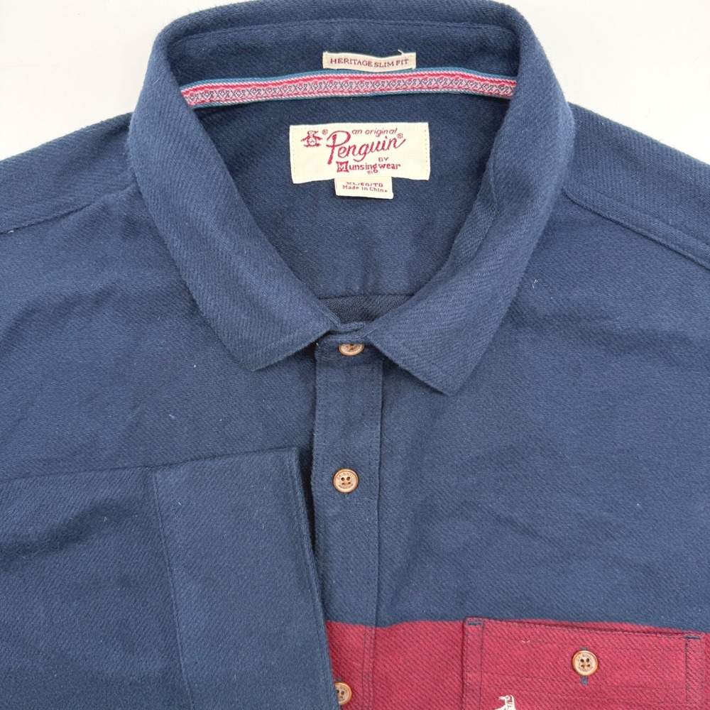 Original Penguin Button Down Shirt Mens XL Blue Red Striped Heritage Slim Fit